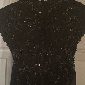 Black gown, sequin top with additional sequin @ split.